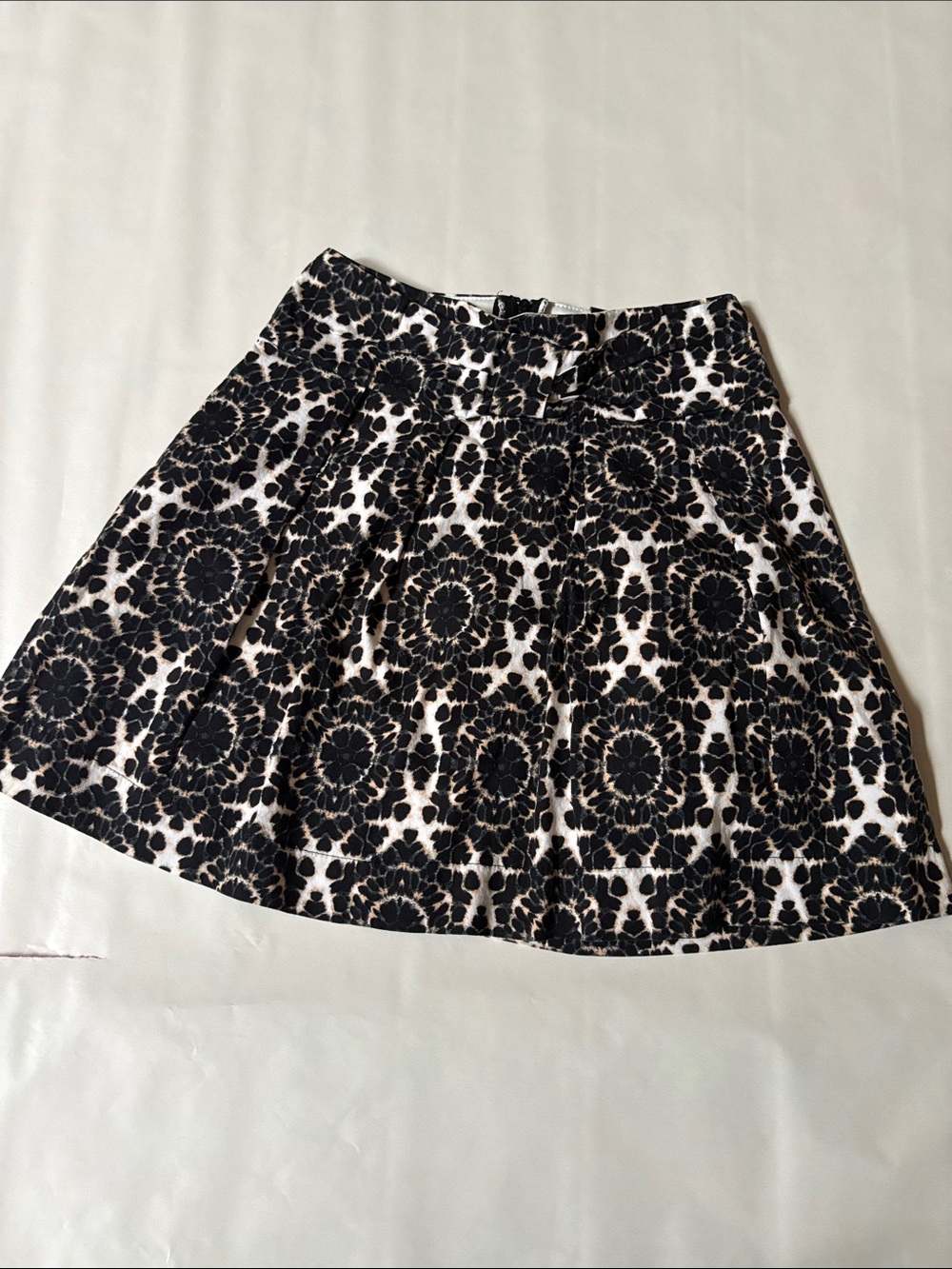 Black, Brown and White Floral A-Line Skirt
